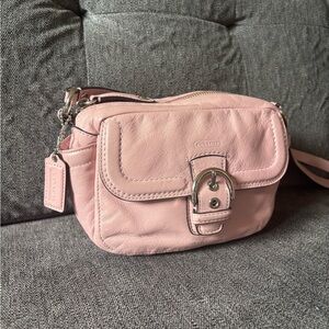 Coach Blush Pink Leather Crossbody Bag with Buckle Detail